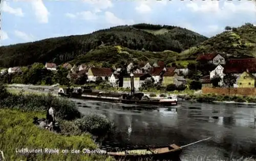 Ak Rühle Bodenwerder an der Weser, Teilansicht, Dampfer