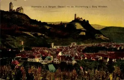 Ak Weinheim an der Bergstraße Baden, Wachenburg, Burg Windeck, Dämmerung