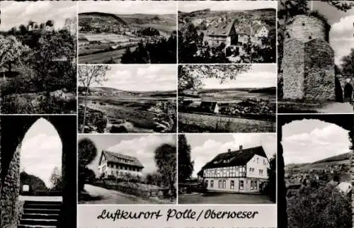 Ak Polle an der Weser, Hotel Zur Burg, Turm, Panorama