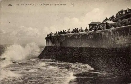 Ak Villerville Calvados, La Digue par gros temps