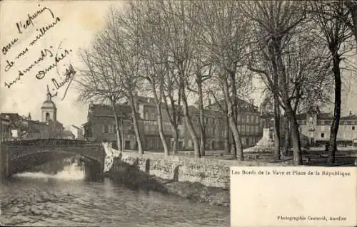 Ak Bretenoux Lot, Les Bords de la Vave, Place de la Republique