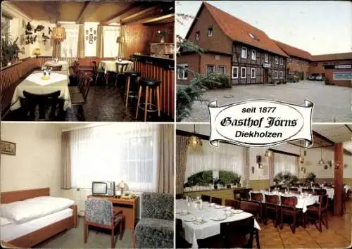 Ak Diekholzen Niedersachsen, Gasthof Jörns, Marienburger Straße 41, Innenansicht, Schlafzimmer