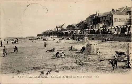 Ak Langrune sur Mer Calvados, Strand, Hotel du Petit Paradis