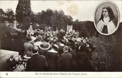 Ak Lisieux Calvados, Sur la tombe de Soeur Therese de l'Enfant Jesus