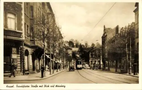 Ak Kassel in Hessen, Frankfurter Straße, Blick auf den Weinberg, Straßenbahn, Passanten