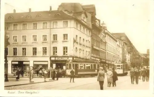 Ak Kassel, Obere Königstraße, Straßenbahnen, Geschäft J.G. Schäfer, Schlunk