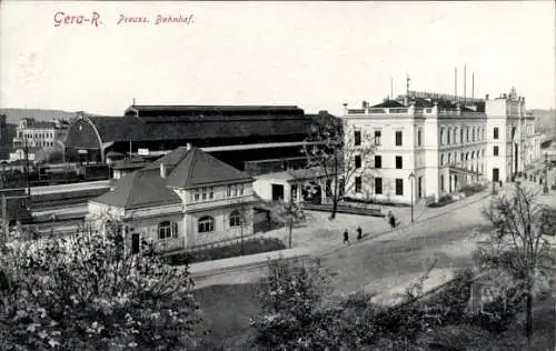 Ak Gera in Thüringen, Preußischer Bahnhof, Eingangsgebäude