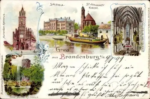 Litho Brandenburg an der Havel, St. Johannes Kirche, Saldria, Rathaus