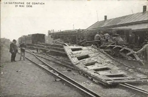 Ak Contich Kontich Flandern Antwerpen, Eisenbahnunglück 21. Mai 1908