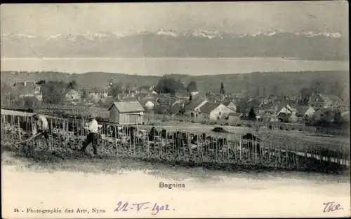 Ak Begnins Kanton Waadt, Weinberg, Blick auf den Ort