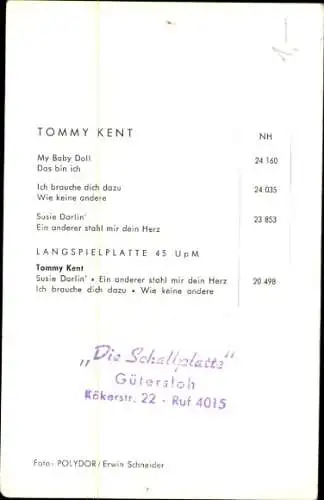 Ak Schauspieler und Sänger Tommy Kent, Portrait, Autogramm