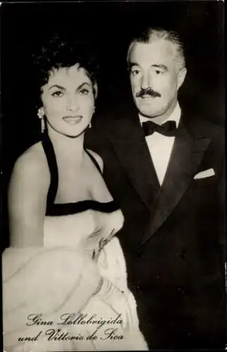 Ak Schauspieler Gina Lollobrigida und Vittorio de Sica, Portrait, Liebe Brot und Eifersucht