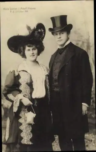 Ak Schauspieler Reta Walter und Adolf Hesse, Zylinder, Handtasche