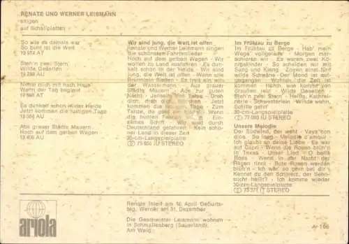 Ak Sänger Renate und Werner Leismann, Portrait, Autogramm