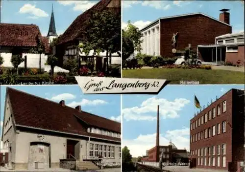 Ak Langenberg in Westfalen, Kirche, Hallenbad, Hauptschule, Bartels-Werke