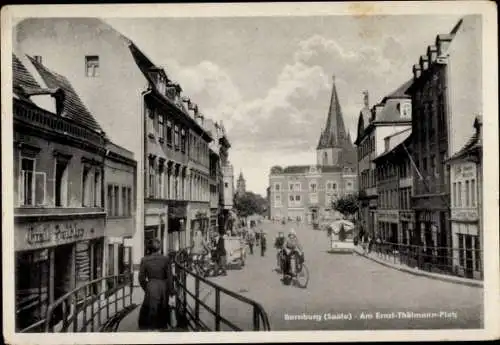 Ak Bernburg an der Saale Salzlandkreis, Partie am Ernst Thälmann Platz, Geschäft Emil Seibler