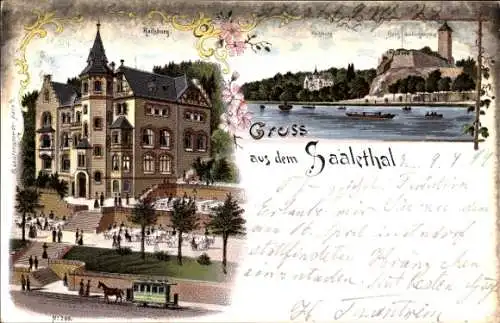 Litho Halle an der Saale, Reilsburg, Saalethal, Pferdebahn