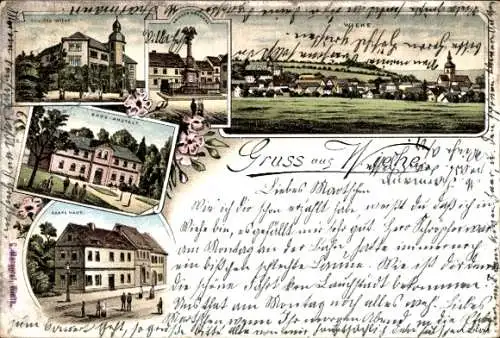 Litho Wiehe im Kyffhäuserkreis, Schloss, Badeanstalt, Totalansicht