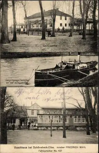 Ak Schönebeck an der Elbe, Restaurant buschhaus, Vergnügungsdampfer, Anlegestelle