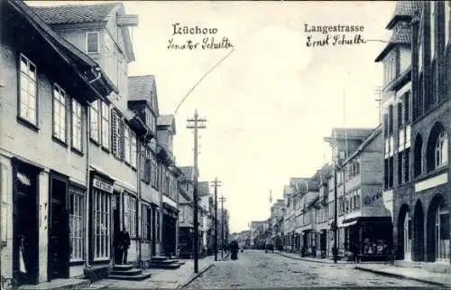 Ak Lüchow im Wendland, Langestraße, Geschäfte, Personen