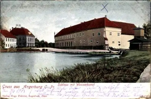 Ak Węgorzewo Angerburg Ostpreußen, Schloss, Wasserkunst