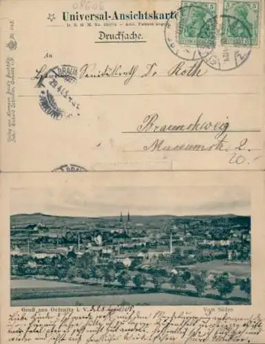 Klapp Ak Oelsnitz im Vogtland, Panorama, Vogtsberg, Marktplatz, Bahnhof, Postplatz, Elsterbrücke