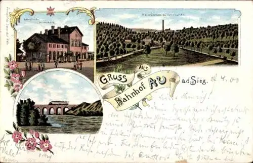 Litho Au Windeck an der Sieg, Bahnhof, Heinrichstal, Bahnviadukt