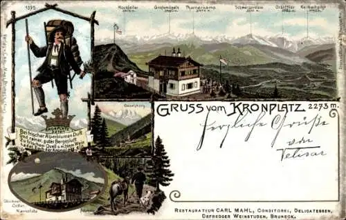 Litho Bruneck Brunico Südtirol, Kronplatz, Gasthaus, Panorama, Wanderer