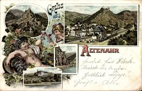 Litho Altenahr, Bahnhof, Kalvarienberg, Weißes Kreuz, Bunte Kuh