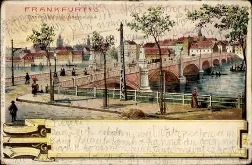 Litho Frankfurt an der Oder, Panorama, Oderbrücke