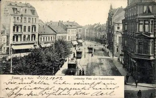 Ak Essen im Ruhrgebiet, Limbecker Platz, Grabenstraße, Straßenbahnen