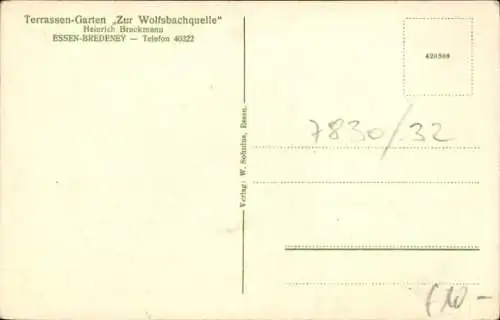 Ak Bredeney Essen im Ruhrgebiet, Terrassen-Garten Zur Wolfsbachquelle