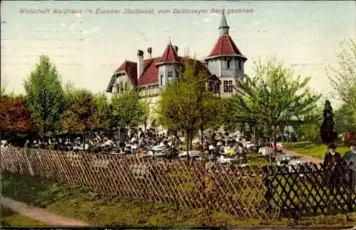 Ak Stadtwald Essen im Ruhrgebiet, Wirtschaft Waldhaus, Blick vom Baldeneyer Berg