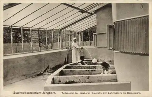 Ak Kettwig Essen im Ruhrgebiet, Stadtwaldsanatorium Jungborn, Glashalle mit Lehmbädern