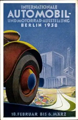 Künstler Ak Internationale Automobil- und Motorrad Ausstellung Berlin 1938, Funkturm