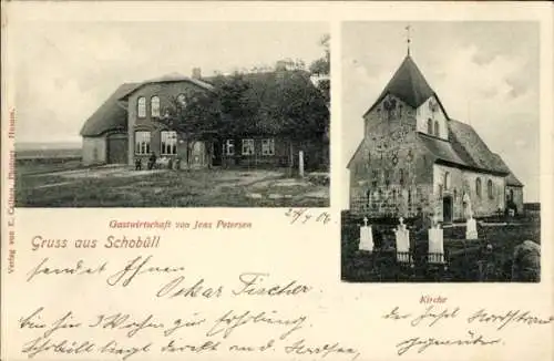 Ak Schobüll Husum in Nordfriesland, Kirche, Gastwirtschaft