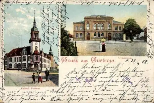 Ak Güstrow in Mecklenburg, Gymnasium, Kaiserliches Postamt