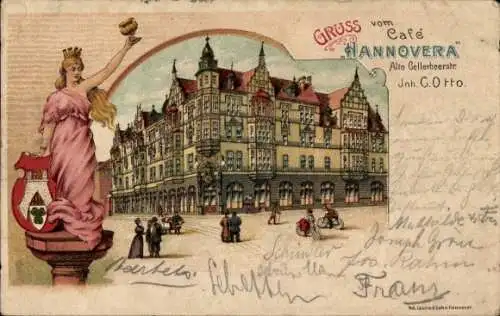 Litho Hannover in Niedersachsen, Café Hannovera, Alte Cellerheerstraße, Wappen