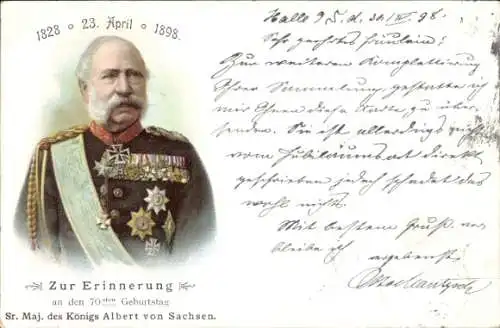 Litho König Albert von Sachsen, 70. Geburtstag am 23. April 1898, Portrait