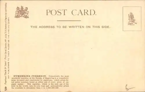 Ak US Bureau of Engraving and Printing, Nummerierung von Währungen