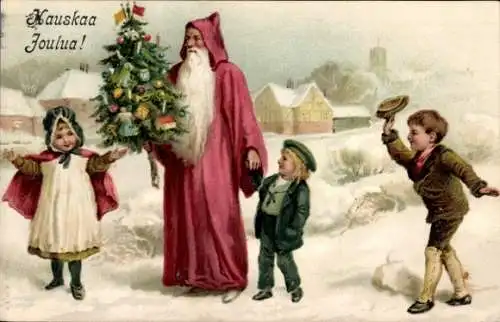 Ak Glückwunsch Weihnachten, Weihnachtsmann, Tannenbaum, Kinder