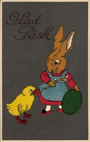 Ak Glückwunsch Ostern, Osterhase, Küken, Osterei