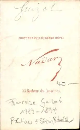 CdV Schriftsteller und Politiker François Guizot, Portrait