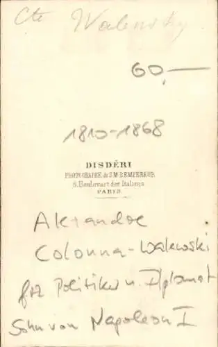 CdV Politiker Alexandre Colonna-Walewski, Portrait