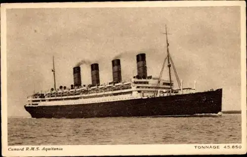 Ak Dampfschiff Aquitania, Cunard Line, Royal Mail Ship