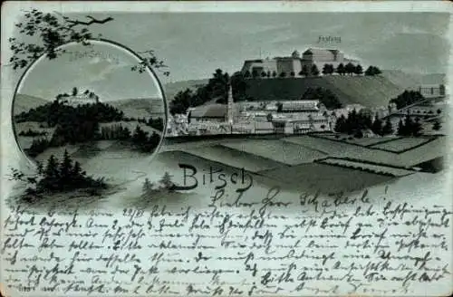 Mondschein Litho Bitche Bitsch Lothringen Moselle, Forst Sebastian, Festung