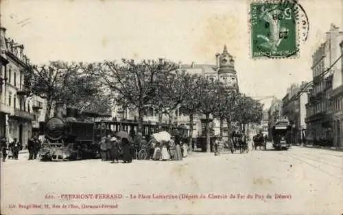 Ak Clermont Ferrand Puy de Dôme, Place Lamartine, Abfahrt von der Puy de Dome-Bahn