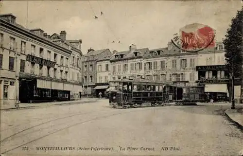 Ak La Seine Maritime de Montivillier, Place Carnot, Café du Commerce