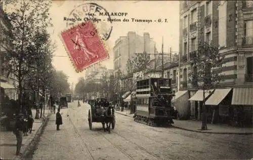 Ak Malakoff Hauts de Seine, Straßenbahnhaltestelle, Route de Chatillon