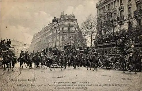 Ak Paris, 1. Mai 1906, Les Dragons, Place de la République